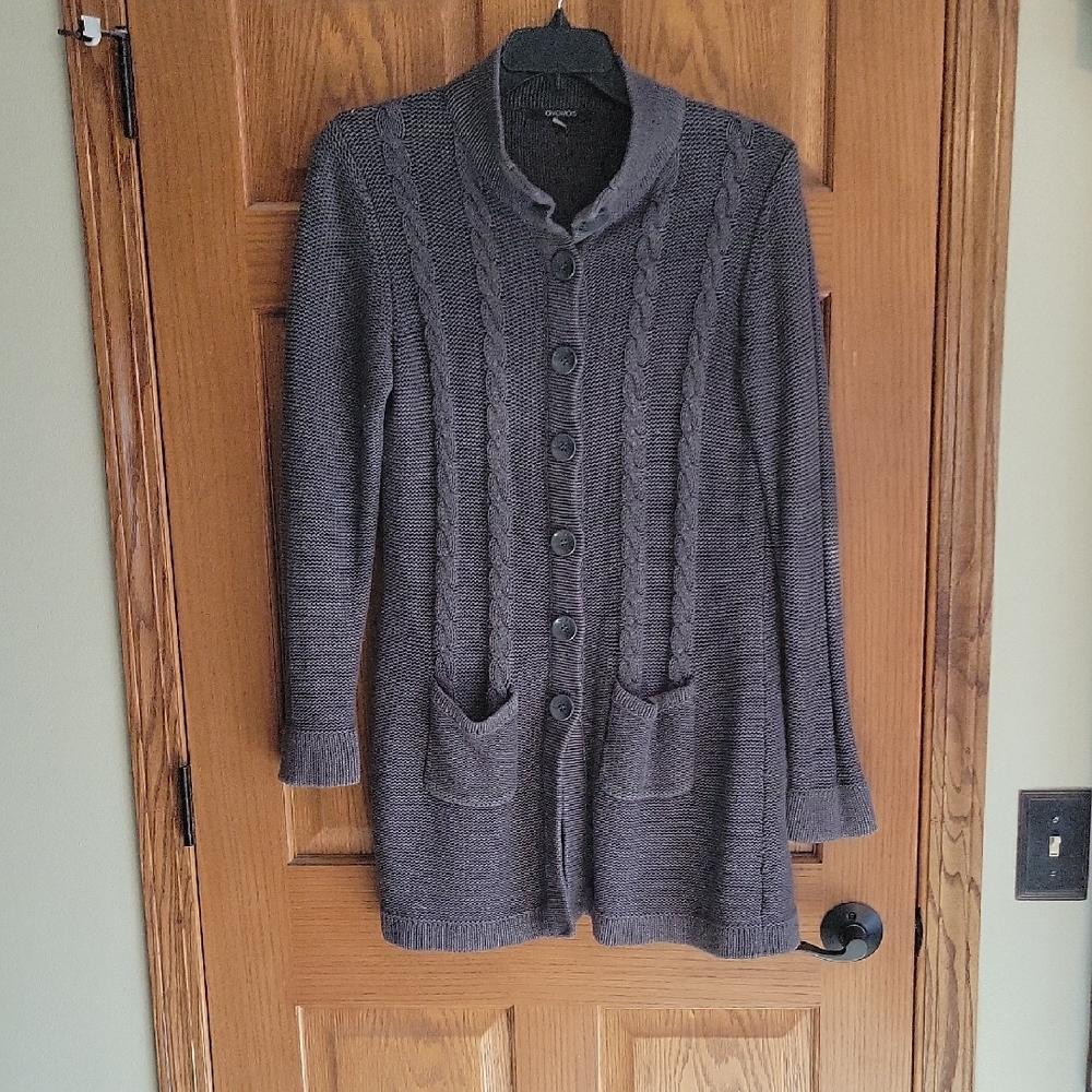 Chadwicks Gray Cable Knit Cardigan Sweater